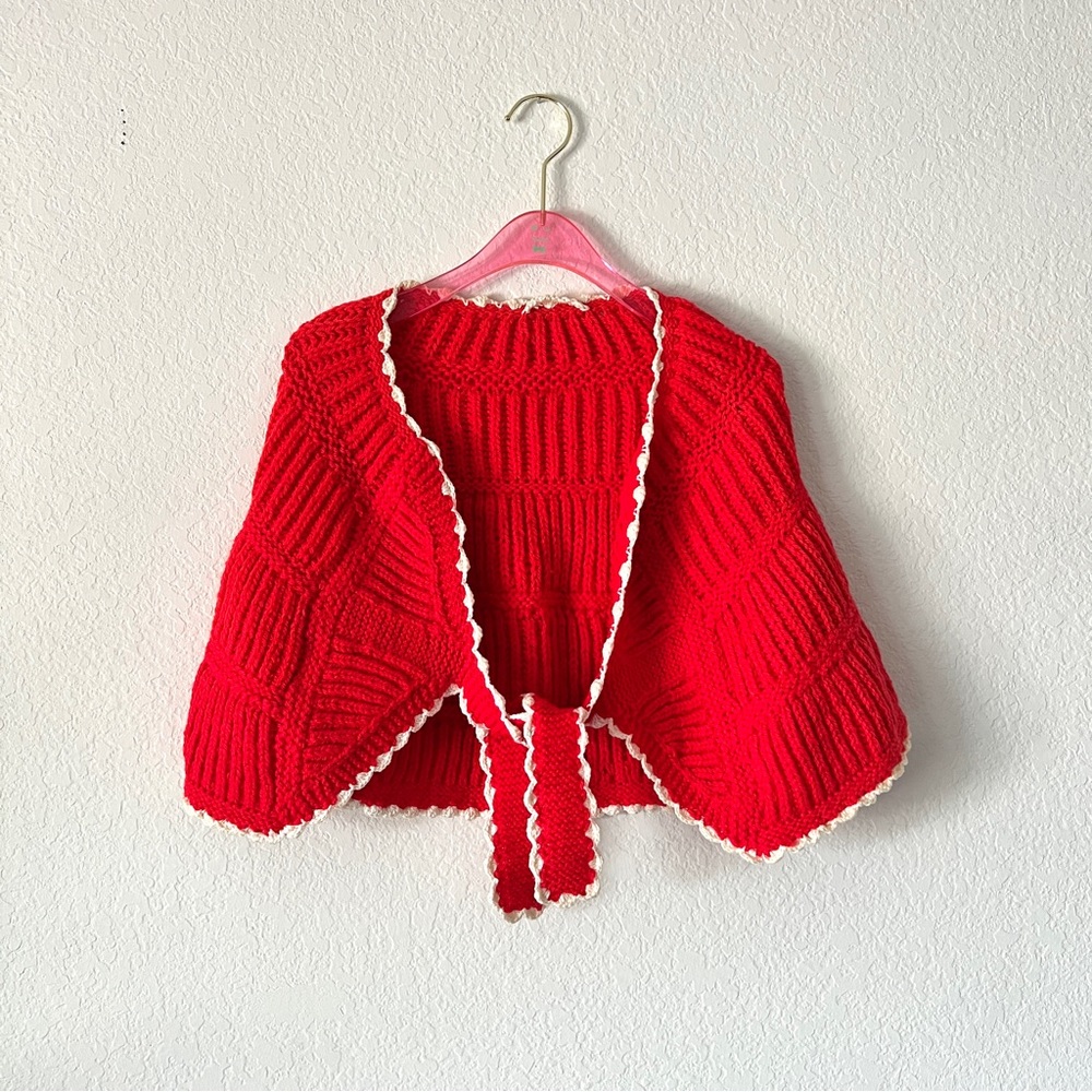 Handmade Hand Crochet Red Shoulder Cape One Size